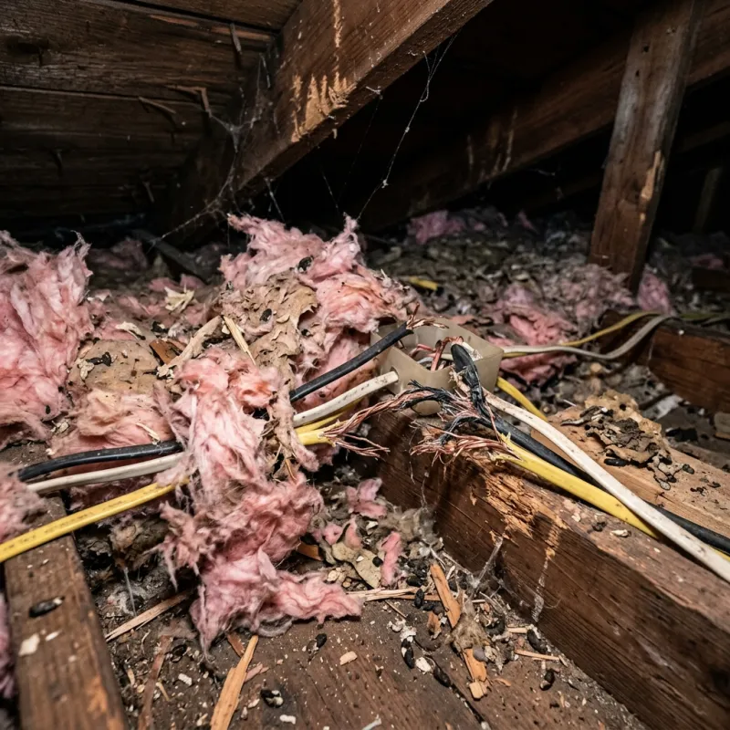 Contaminated ceiling insulation being assessed in a Glen Iris roof space