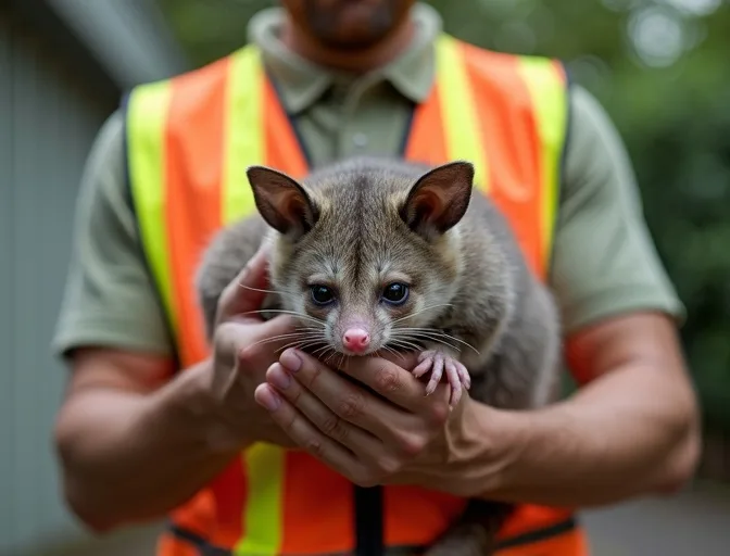 Animal handler safely recovering a deceased possum in Glen Iris