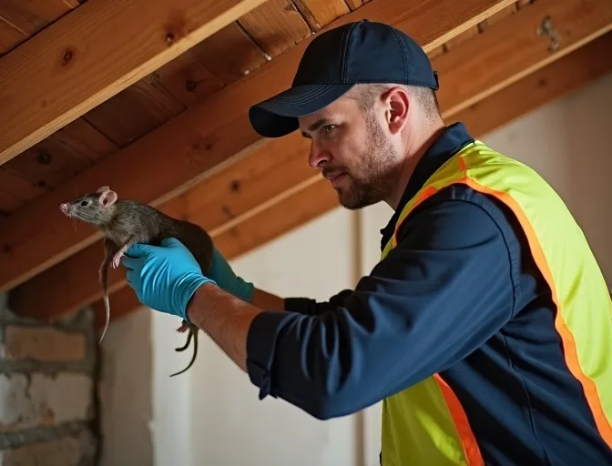 Technician inspecting a roof cavity for a dead rat in Glen Iris